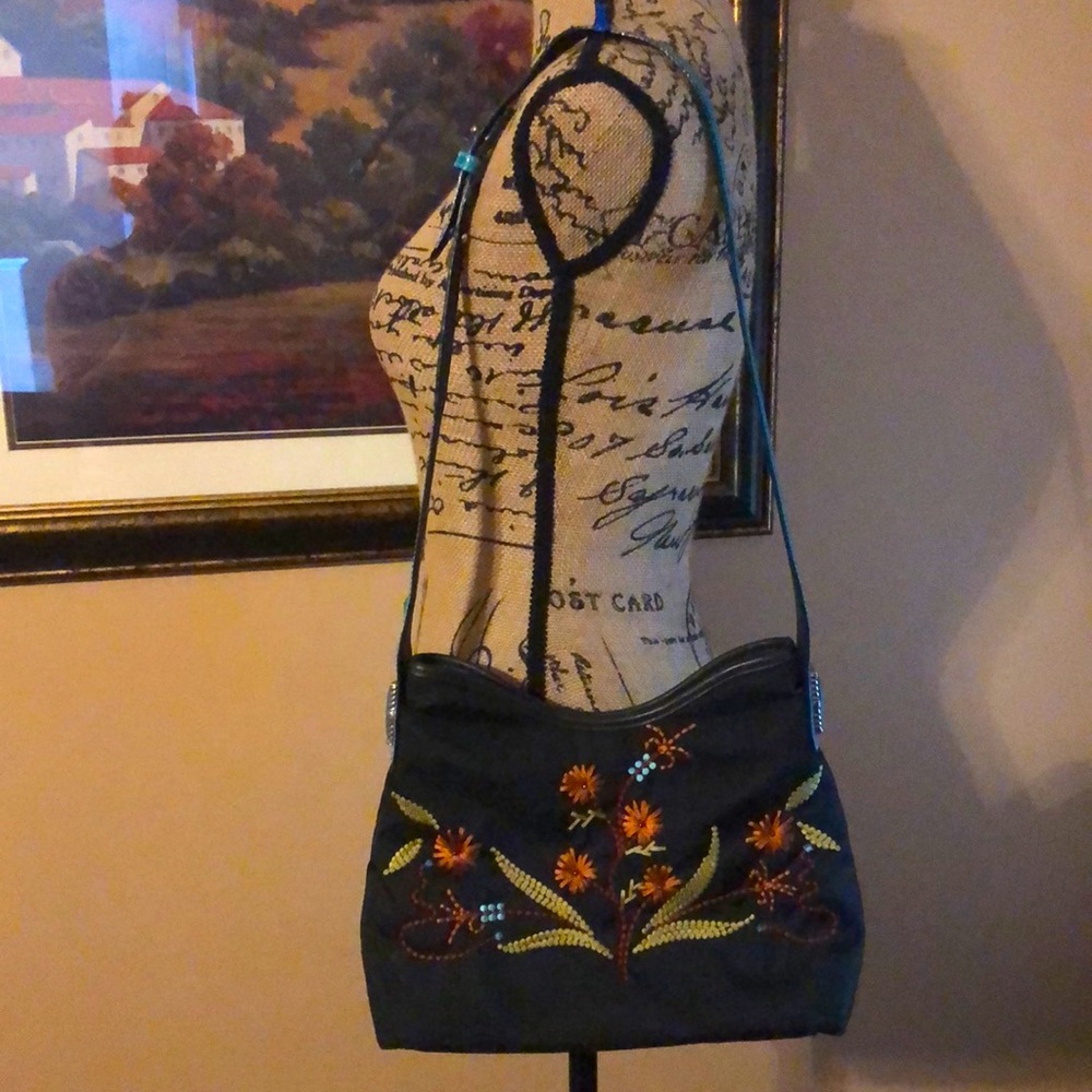 Brighton small hand bag w/ embroidery & Turquois